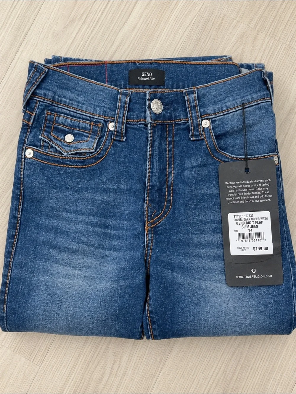 True Religion Men's Relaxed Slim Geno 34x32